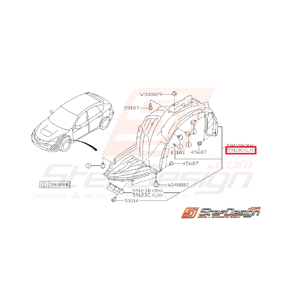 Pare boue avant subaru STI 08-11 Pare boue avant subaru STI 08-11