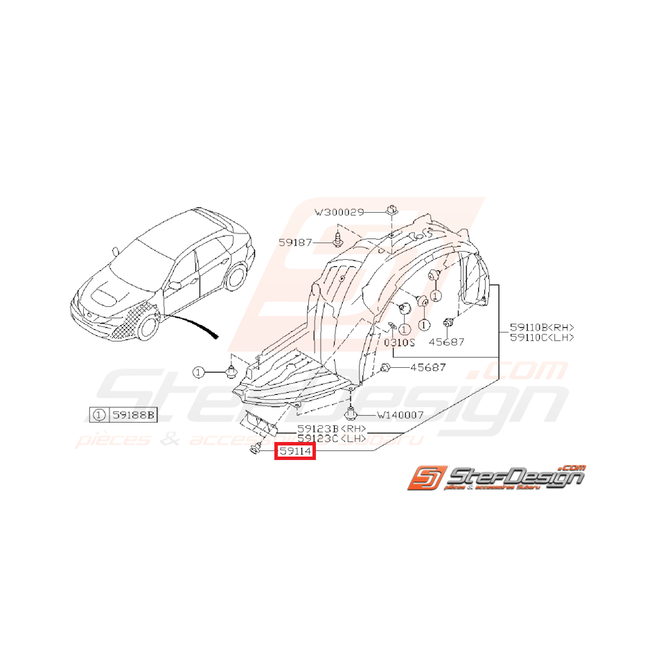Clip rivet passage de roue STI/WRX 06-14