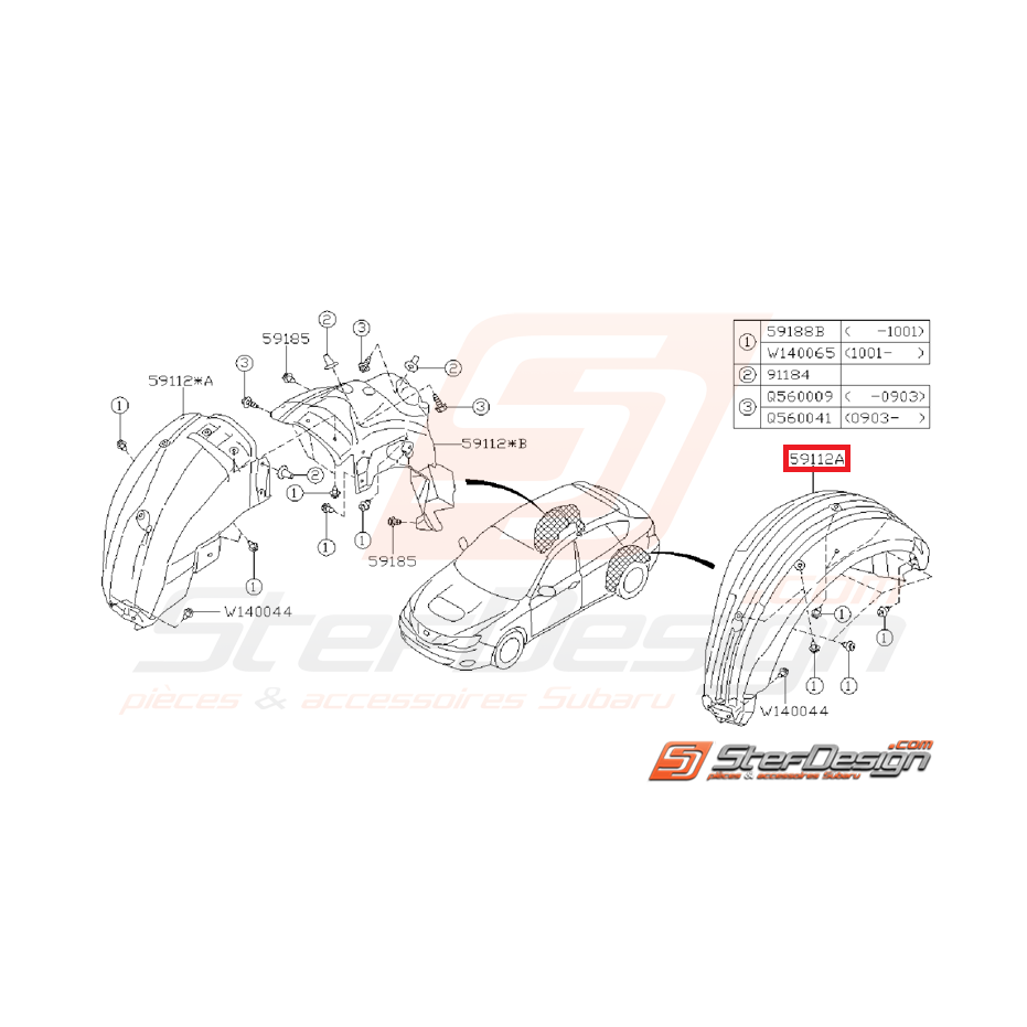 Pare boue arrière côté conducteur STI 2008-2014