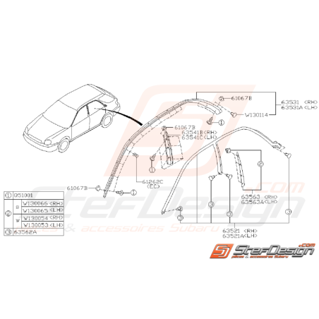 Ensemble joint d'étanchéité de vitre WRX/STI 01-07