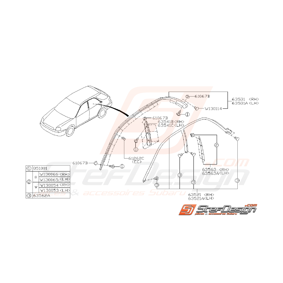 Ensemble joint d'étanchéité de vitre WRX/STI 01-07 Ensemble joint d'étanchéité de vitre WRX/STI 01-07