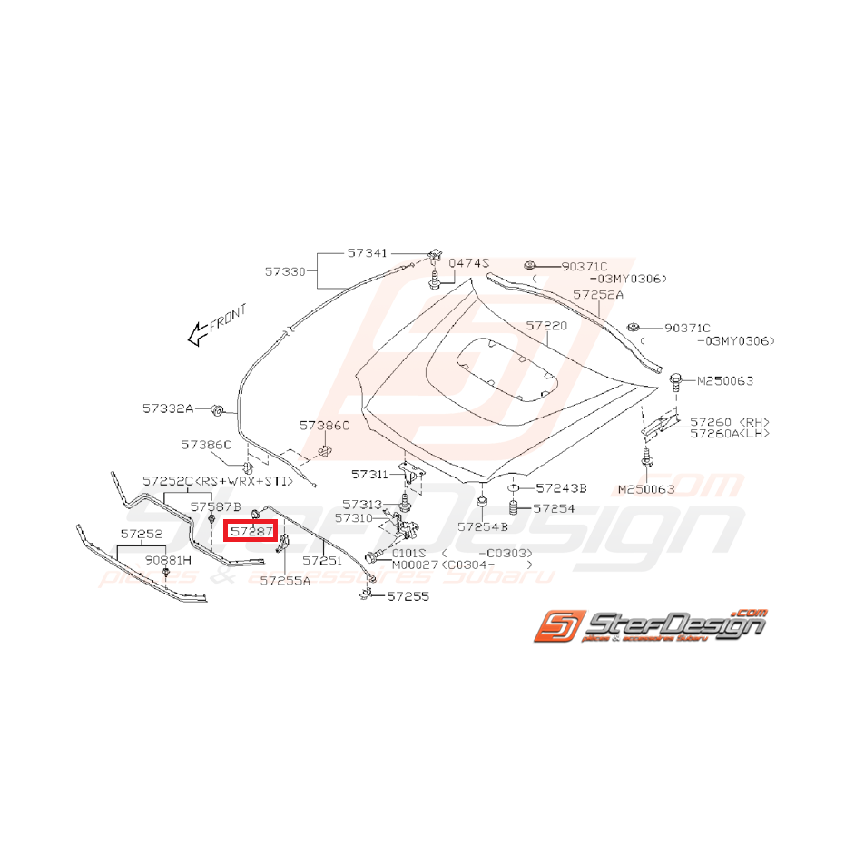 Silent bloc de barre de capot subaru impreza GT 93-00 WRX/STI 01-07 Silent bloc de barre de capot subaru impreza GT 93-00 WRX/STI 01-07