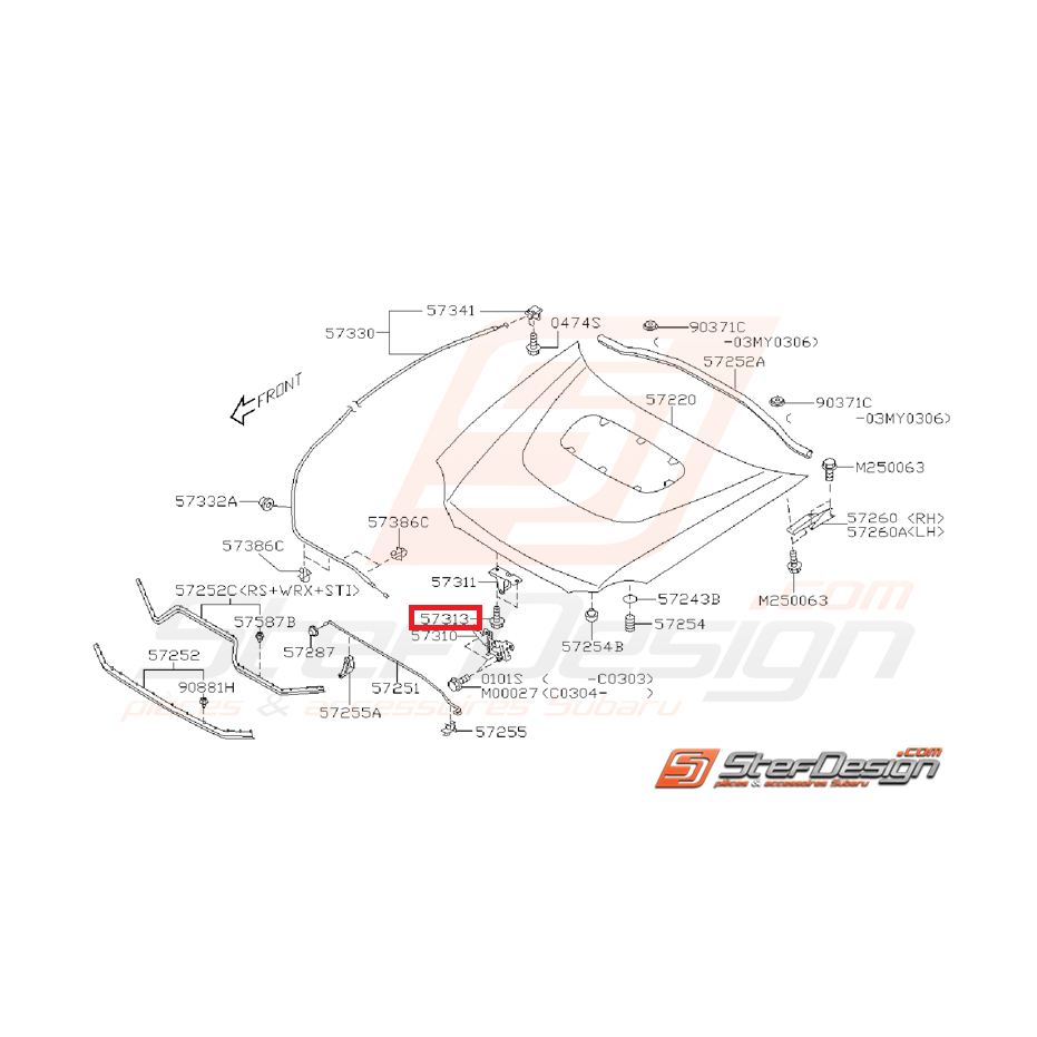 Boulon blocage capot avant SUBARU WRX/STI 01-07