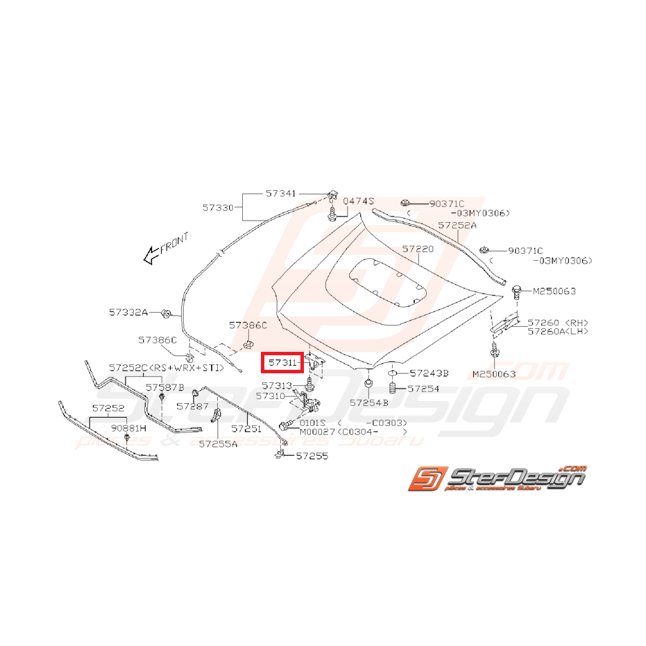 Gâche verrouillage capot WRX/STI 01-05 Gâche verrouillage capot WRX/STI 01-05