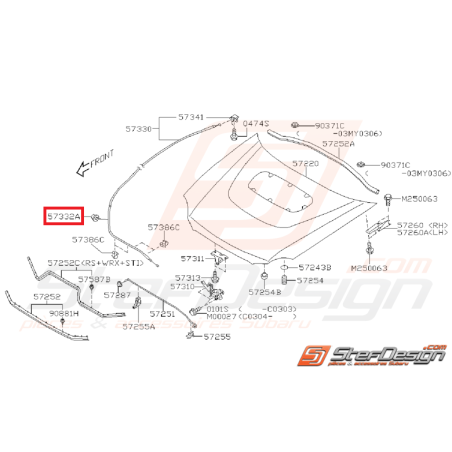 Passe câble d'ouverture de capot GT 93-00 STI/WRX 01-07