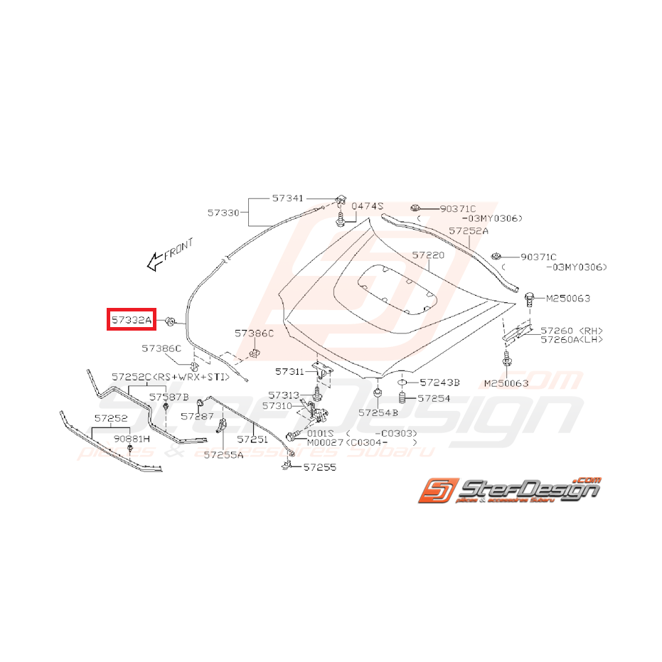 Passe câble d'ouverture de capot GT 93-00 STI/WRX 01-07