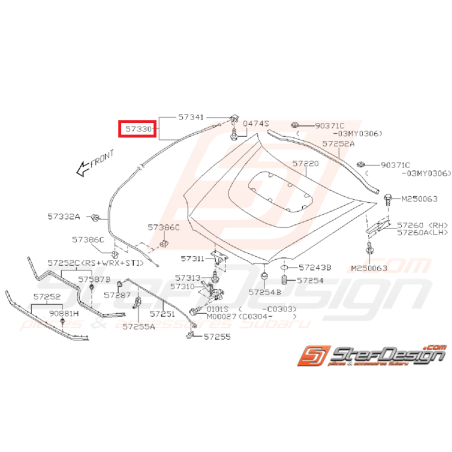 Câble de capot avant SUBARU impreza GT 95-00 WRX/STI 01-07