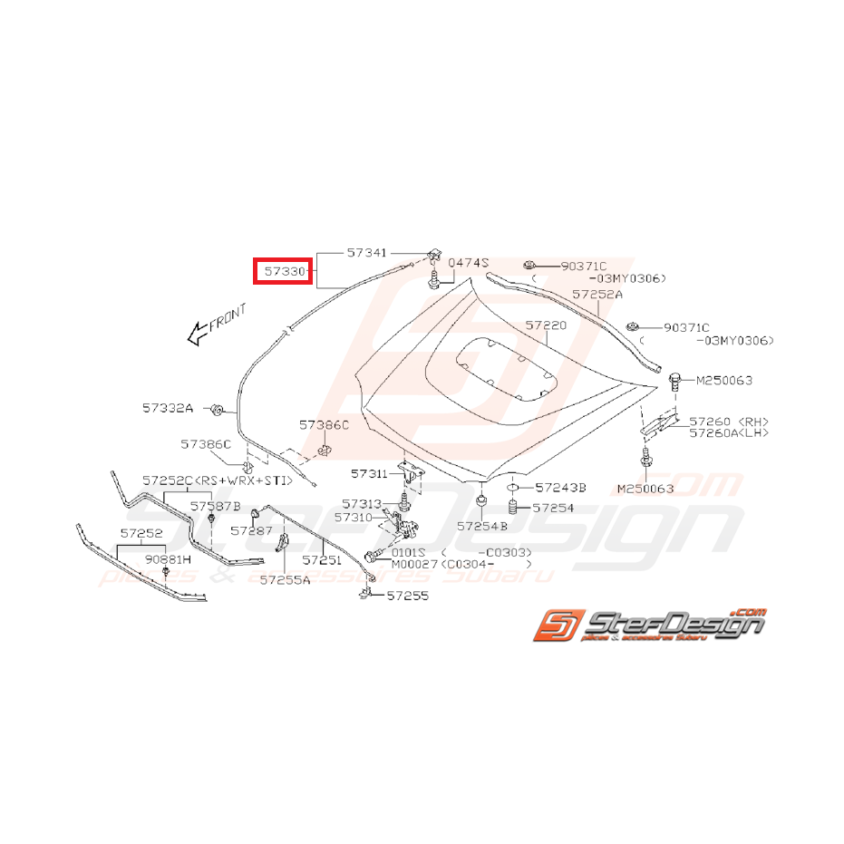 Câble de capot avant SUBARU impreza GT 95-00 WRX/STI 01-07