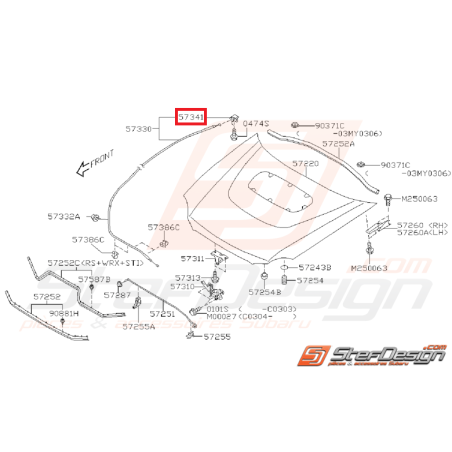 Poignée d'ouverture de capot subaru IMPREZA GT 93-00 STI/WRX 01-07