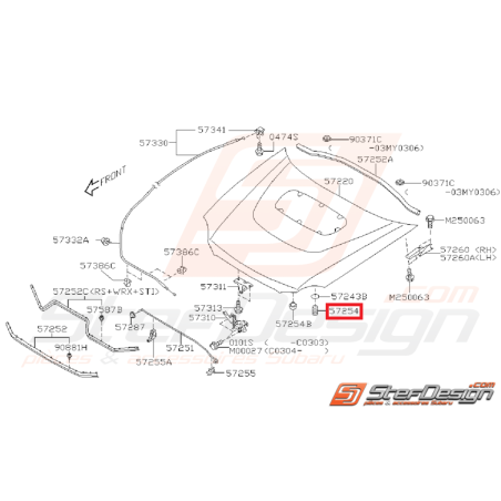 Tampon capot avant subaru GT 93-00 WRX/STI 01-07