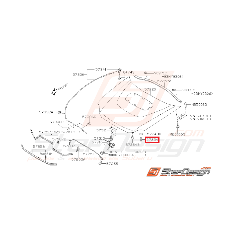 Tampon capot avant subaru GT 93-00 WRX/STI 01-07