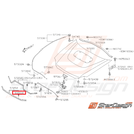 Agrafe joint de capot GT 93-00 WRX/STI 01-07