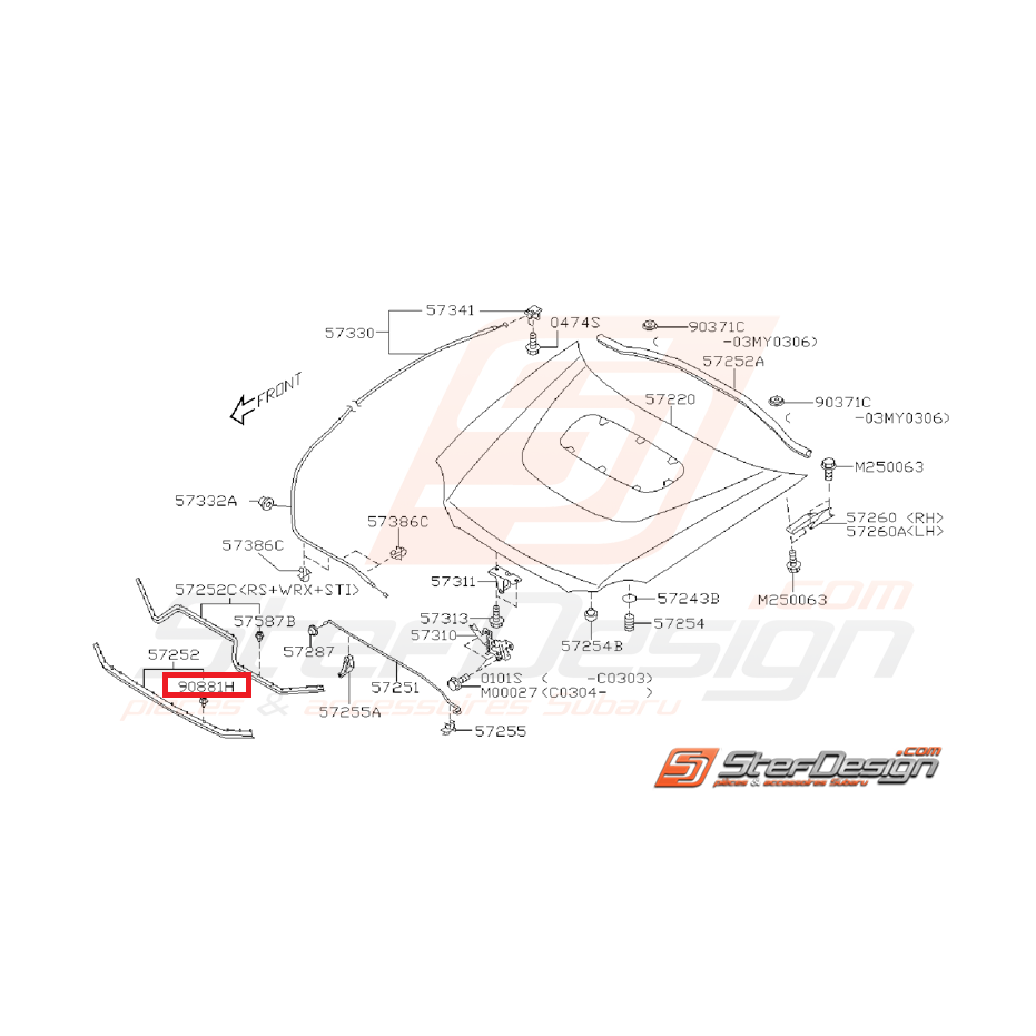 Agrafe joint de capot GT 93-00 WRX/STI 01-07