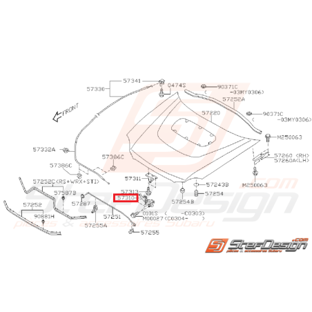 Système fermeture capot subaru WRX/STI 03-05