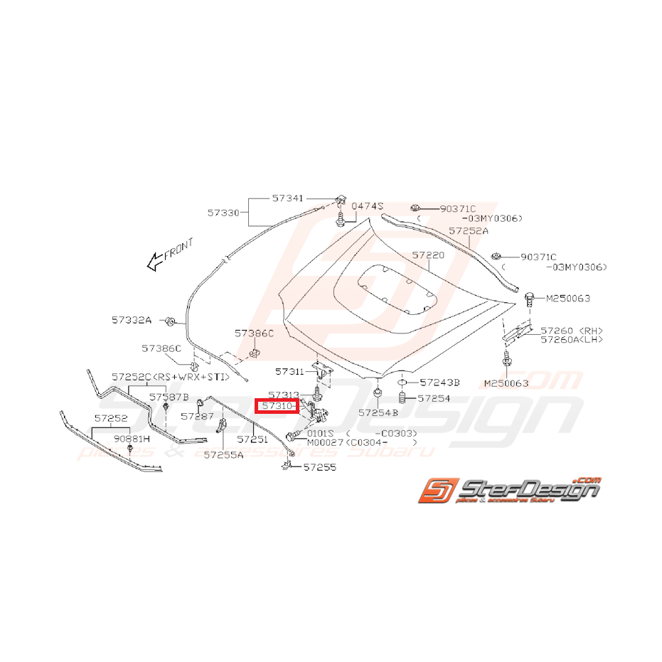 Système fermeture capot subaru WRX/STI 03-05 Système fermeture capot subaru WRX/STI 03-05