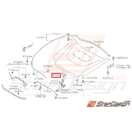 Gâche système de verrouillage capot WRX/STI 06-07