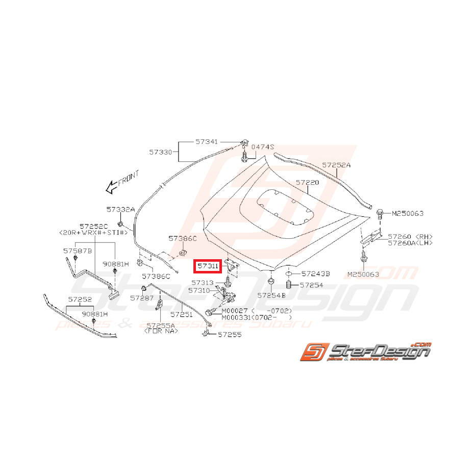 Gâche système de verrouillage capot WRX/STI 06-07