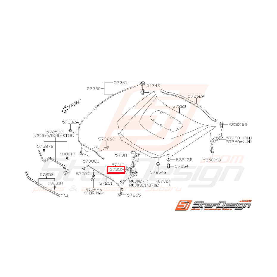 Système fermeture capot WRX/STI 06-07