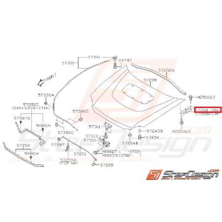 Charnière capot complète avant WRX/STI 01-07