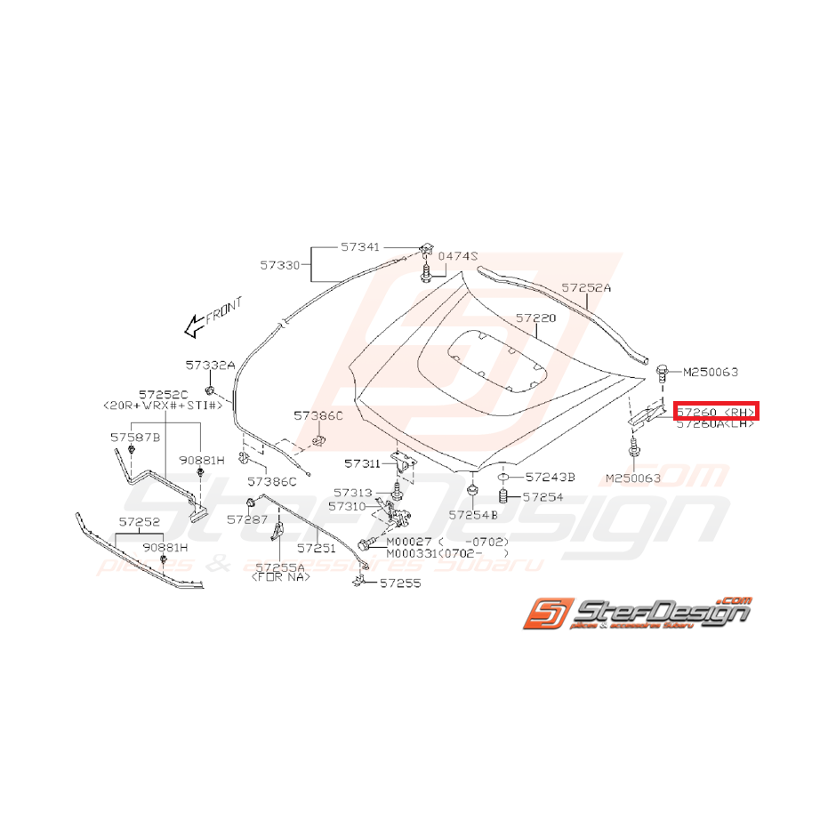 Charnière capot complète avant WRX/STI 01-07
