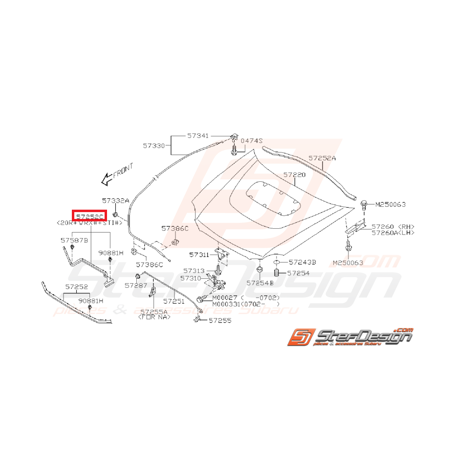 Joint capot avant STI/WRX 06-07