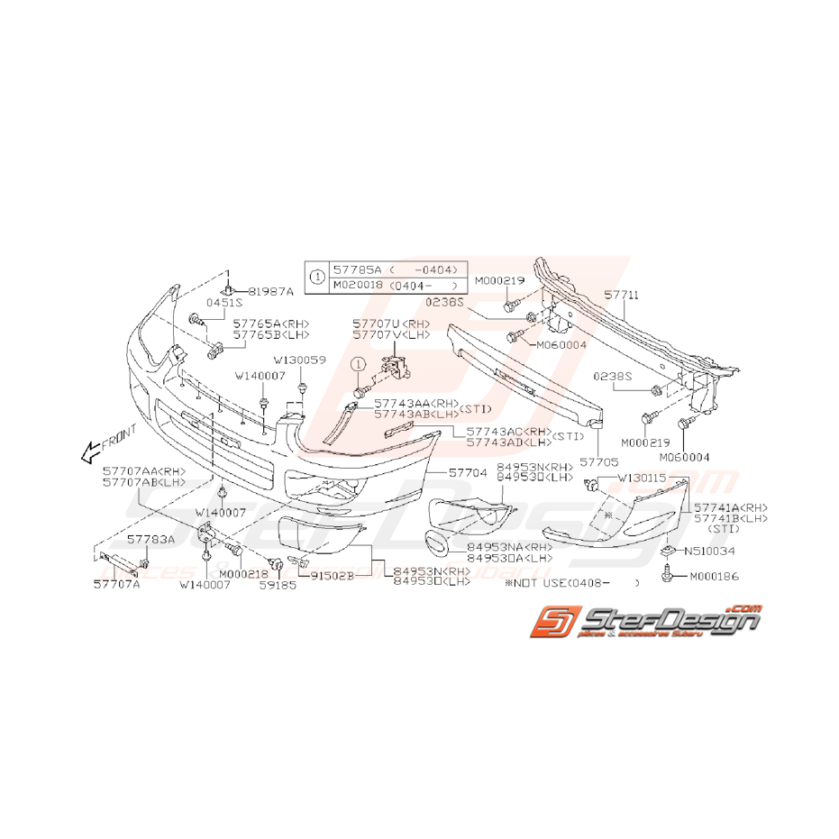 Ensemble pare choc avant Subaru WRX STI 2003 - 2005