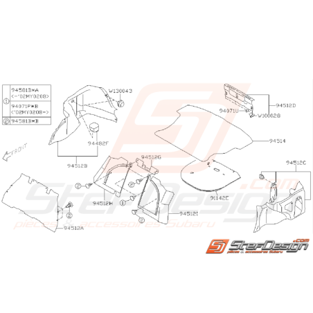 Ensemble Garniture de Coffre Subaru WRX STI 2001 - 2007