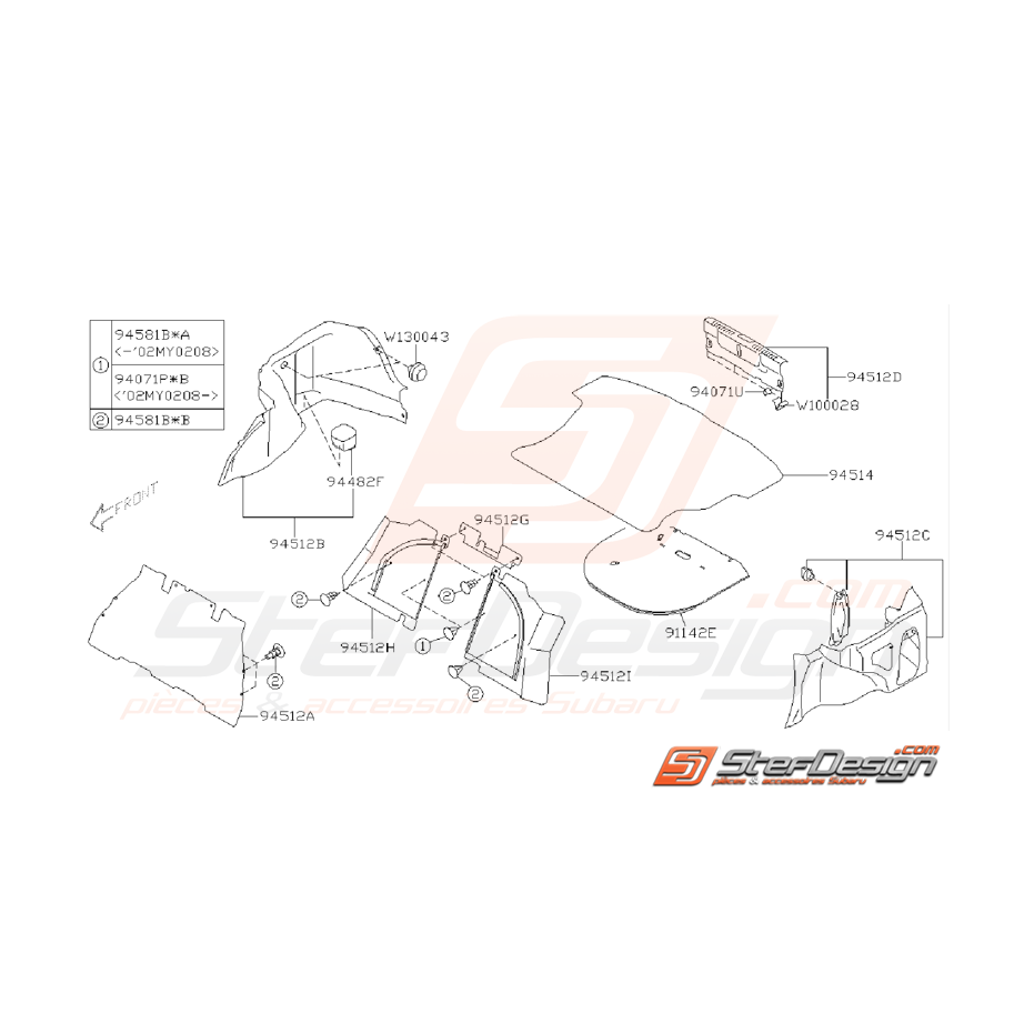 Ensemble Garniture de Coffre Subaru WRX STI 2001 - 2007