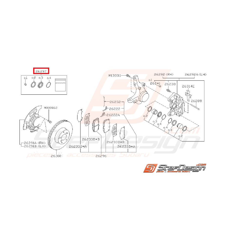 Kit réparation d'étriers avant 4 pistons subaru GT 99-00 et WRX 01-07