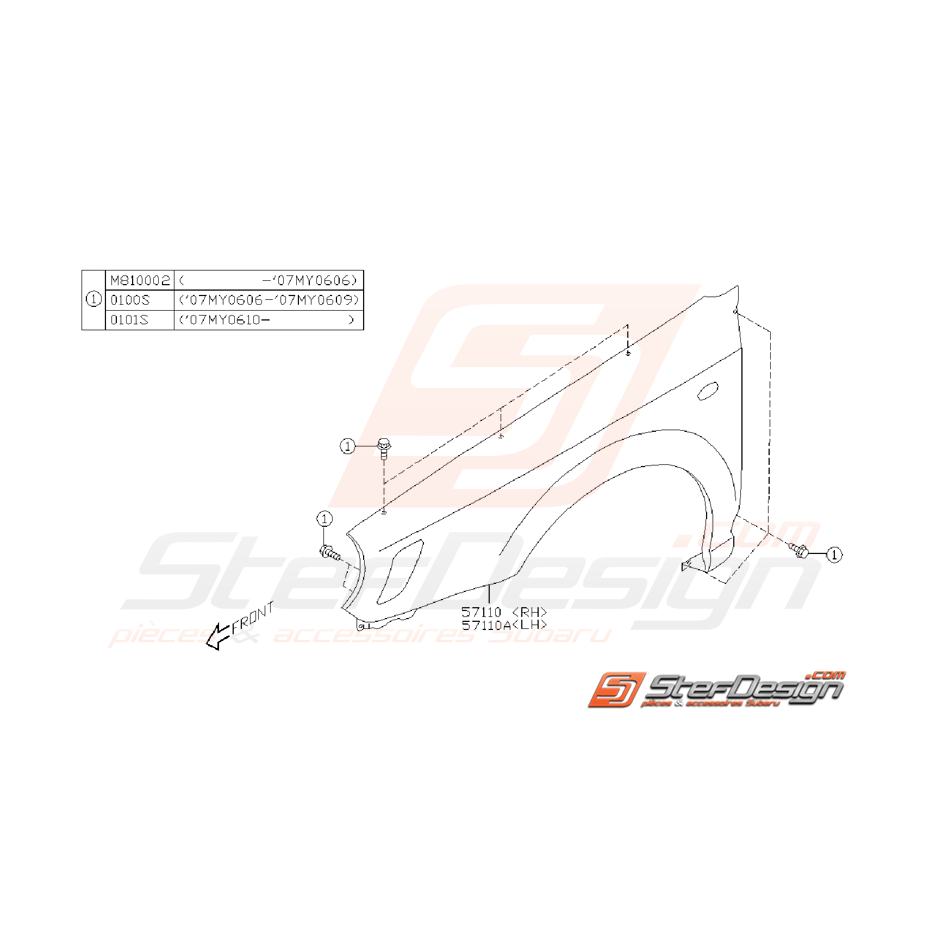 Ensemble aile avant STI/WRX 01-02