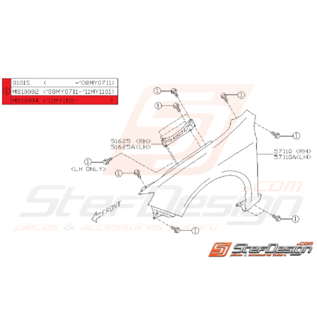 Boulon Aile Avant Subaru STI 2011 - 2014