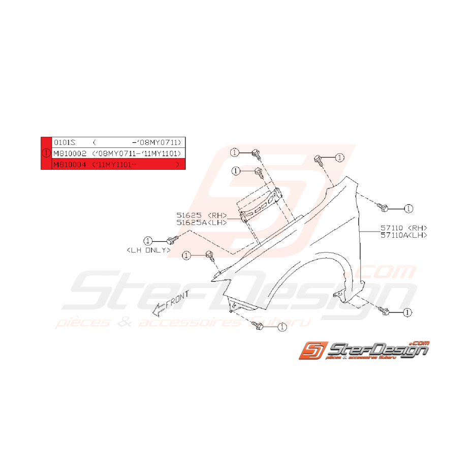 Boulon Aile Avant Subaru STI 2011 - 2014 Boulon Aile Avant Subaru STI 2011 - 2014