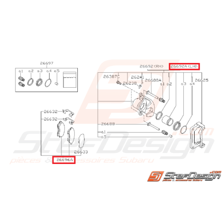 Kit plaquettes de frein/entretoises arrière origine SUBARU GT 99-00