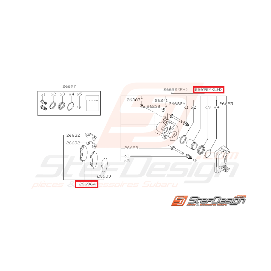 Kit plaquettes de frein/entretoises arrière origine SUBARU GT 99-00