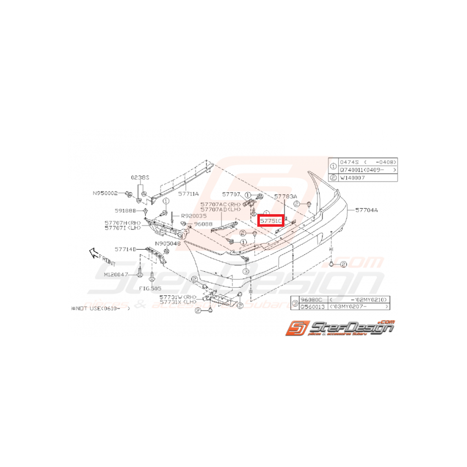Support de plaque d'immatriculation arrière IMPREZA GT 93-00 WRX/STI 01-07