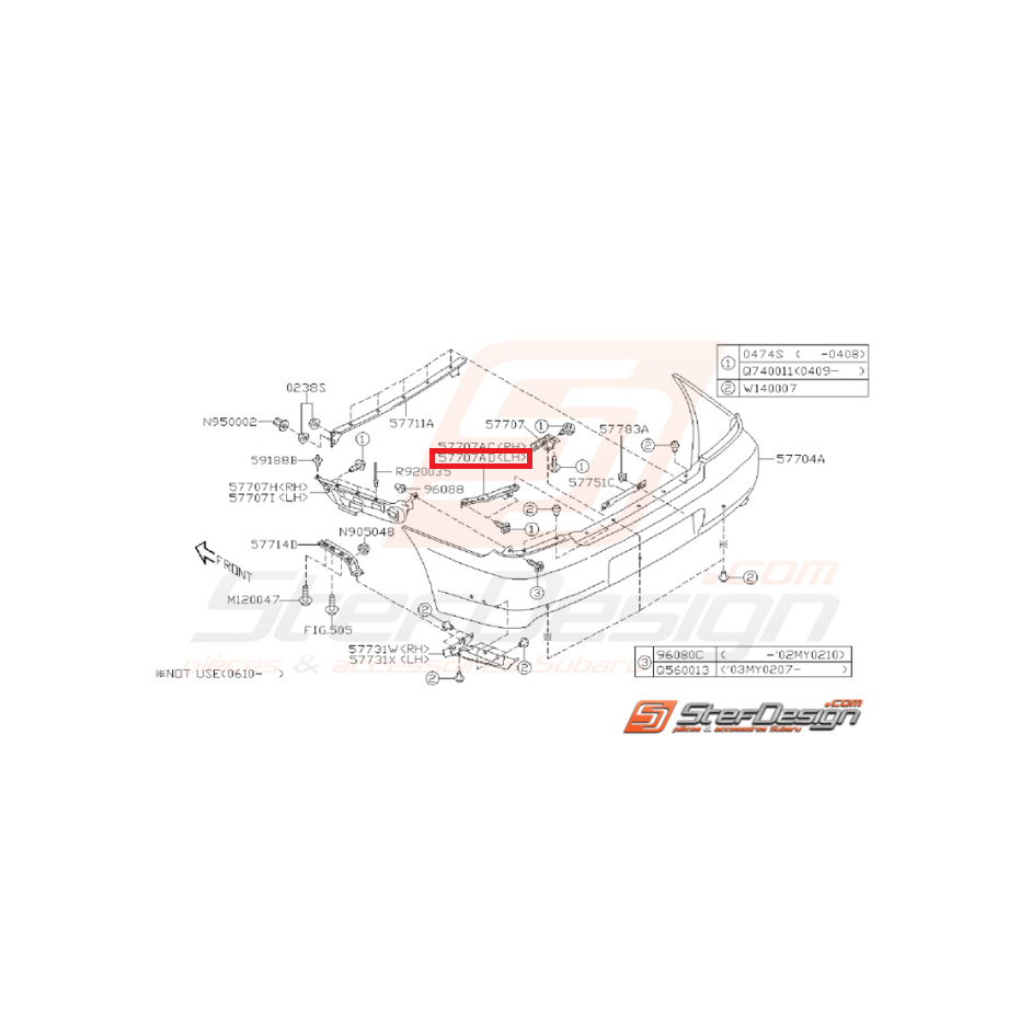 Support coin de pare-choc arrière STI/WRX 01-02