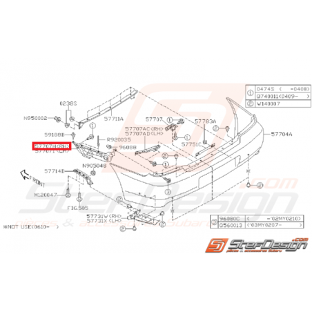 Support latérale pare choc arrière STI/WRX 01-02