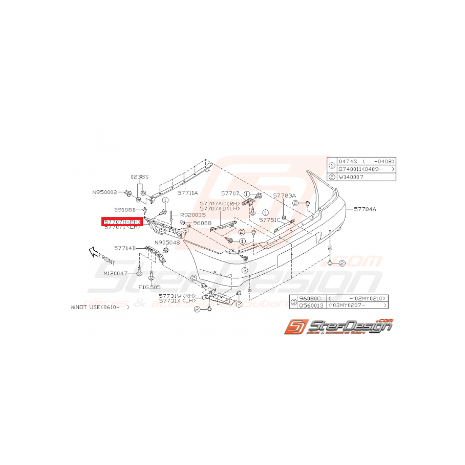 Support latérale pare choc arrière STI/WRX 01-02