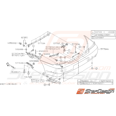 Ensemble pare choc arrière SUBARU STI/WRX 03-05