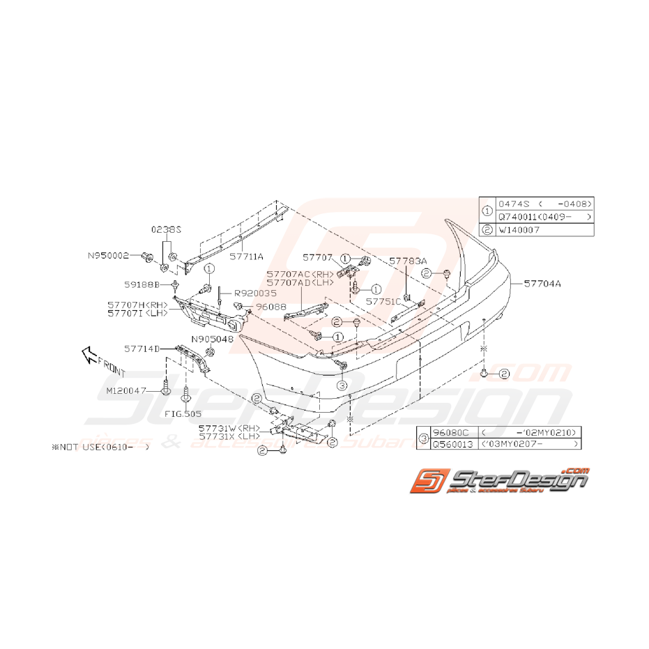 Ensemble pare choc arrière SUBARU STI/WRX 03-05