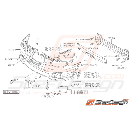 Ensemble Pare Choc Avant Subaru WRX STI 2006 - 2007