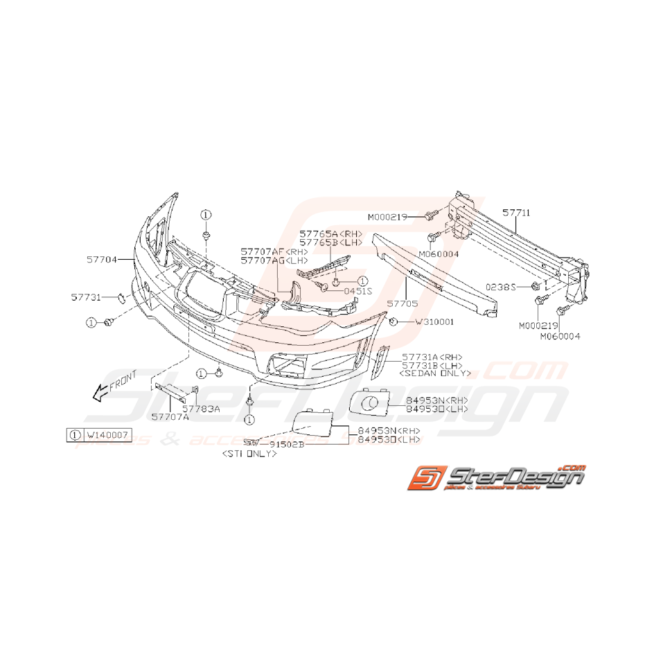 Ensemble Pare Choc Avant Subaru WRX STI 2006 - 2007