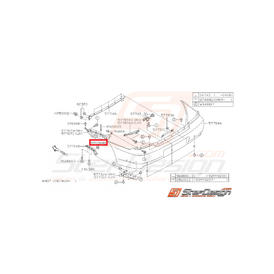 Support stabilisateur gauche pare choc arrière STI/WRX 01-02