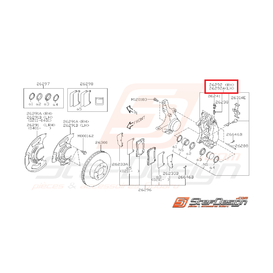 Étrier frein avant SUBARU STI 01-07