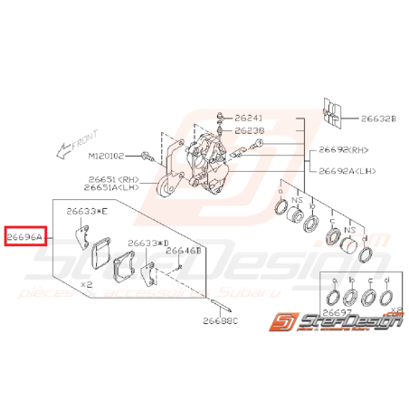 Kit plaquettes de frein et entretoises arrière origine subaru STI 01-14