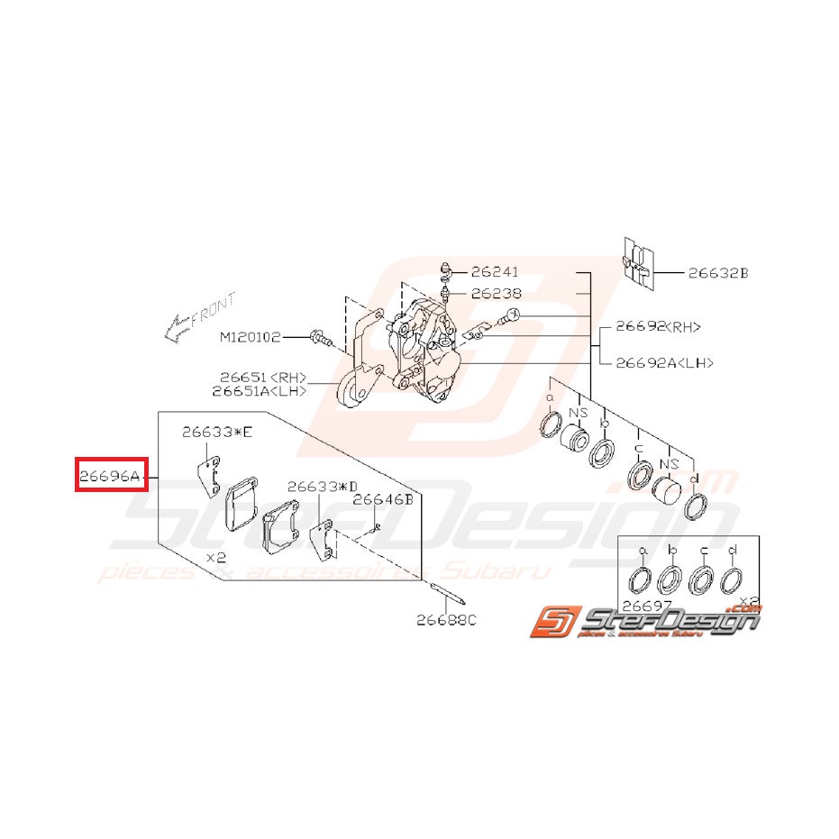 Kit plaquettes de frein et entretoises arrière origine subaru STI 01-14