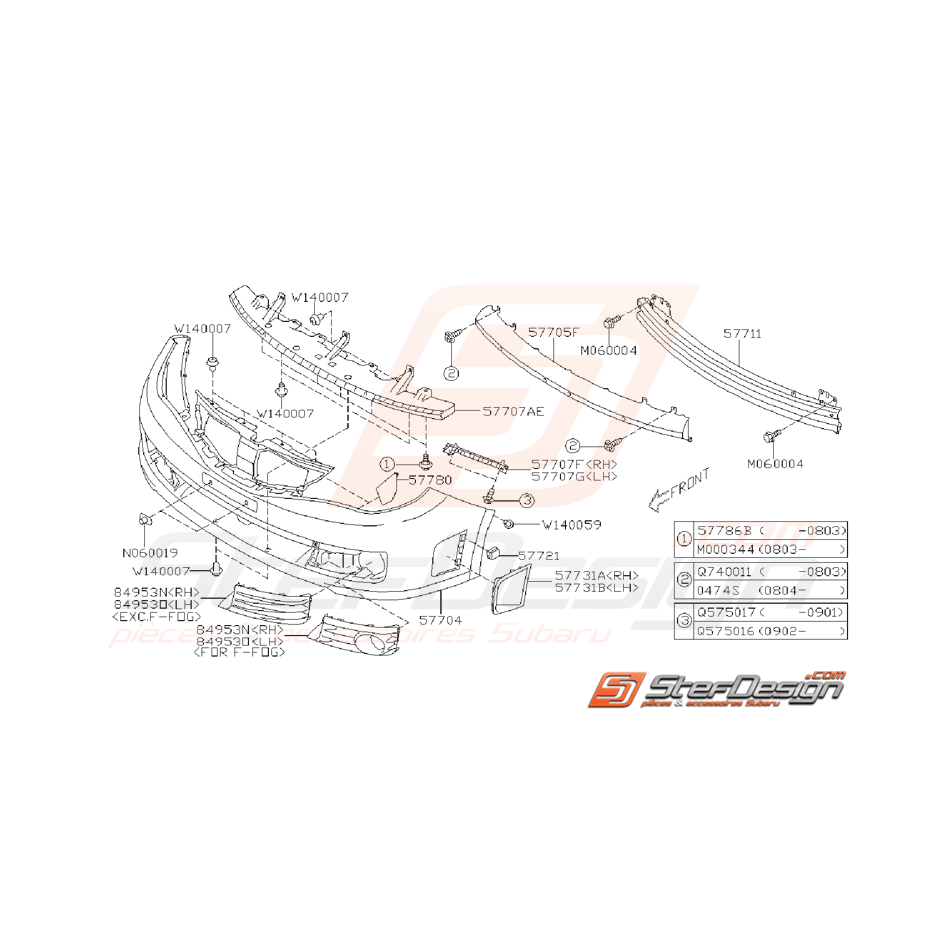 Ensemble Pare Choc Avant Subaru STI 2008 - 2010