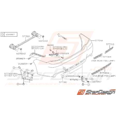 Ensemble pare choc arrière Subaru STI 2011 - 2014