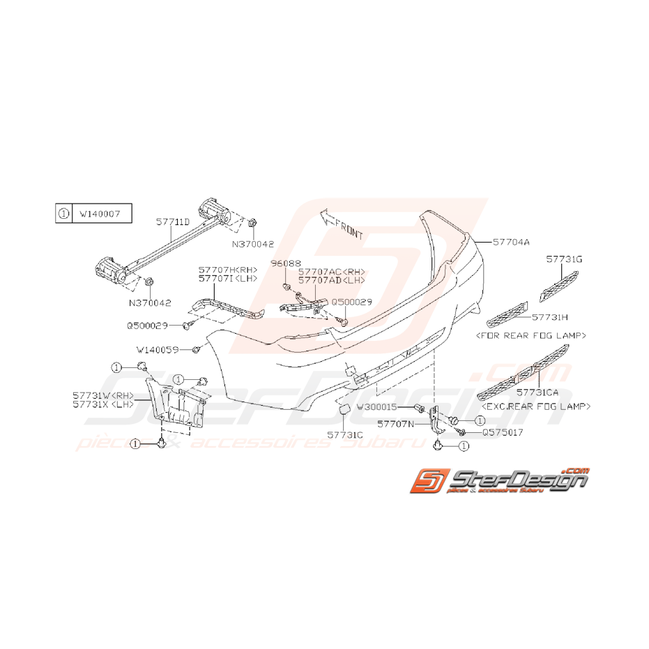 Ensemble pare choc arrière Subaru STI 2011 - 2014