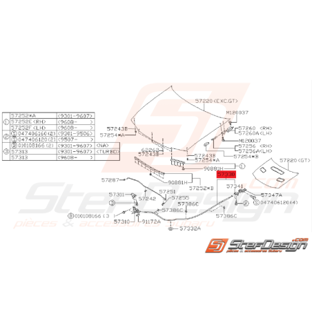 Câble de capot avant SUBARU impreza GT 1993